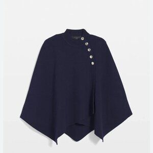 White House Black Market Dark Blue Poncho with Metallic Buttons
